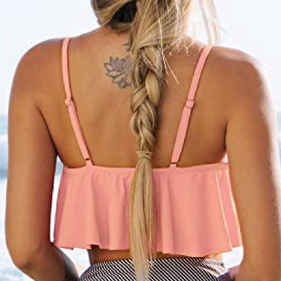 Cupshe Woman’s Falbala Ruffled Swimsuit Top ONLY Pink, Size S, NWT - Picture 4 of 8